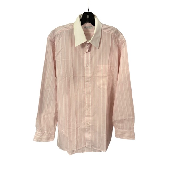 Christian Dior Men’s Button Down Shirt Pink & White Stripe Logo Sz 15 1/2 NEW - Picture 3 of 11